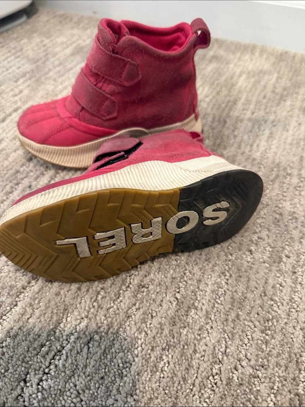 Sorel Kids Red-Pink Hook-and-Loop High-Top Boots Size 10